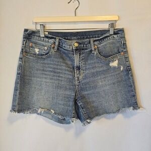 Gap Denim 1969 Mid Rise 3 Inch Shorts Blue Distressed Raw Hem Womens 30 10 Tall